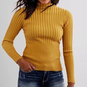 Buckle Golden Ribbed Turtleneck Sweater